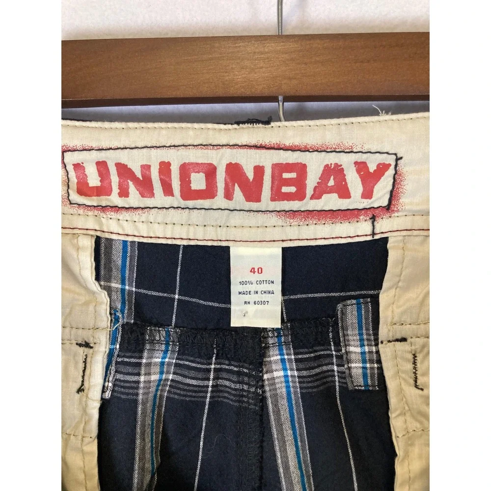 Skater Grunge Unionbay Mens 40 Black‎ Blue Plaid Utility Cotton Cargo Shorts